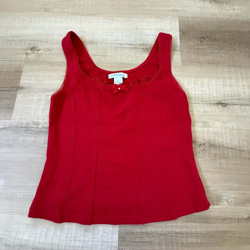 Y2K Red Lace Trim One Step Up Top Size Large